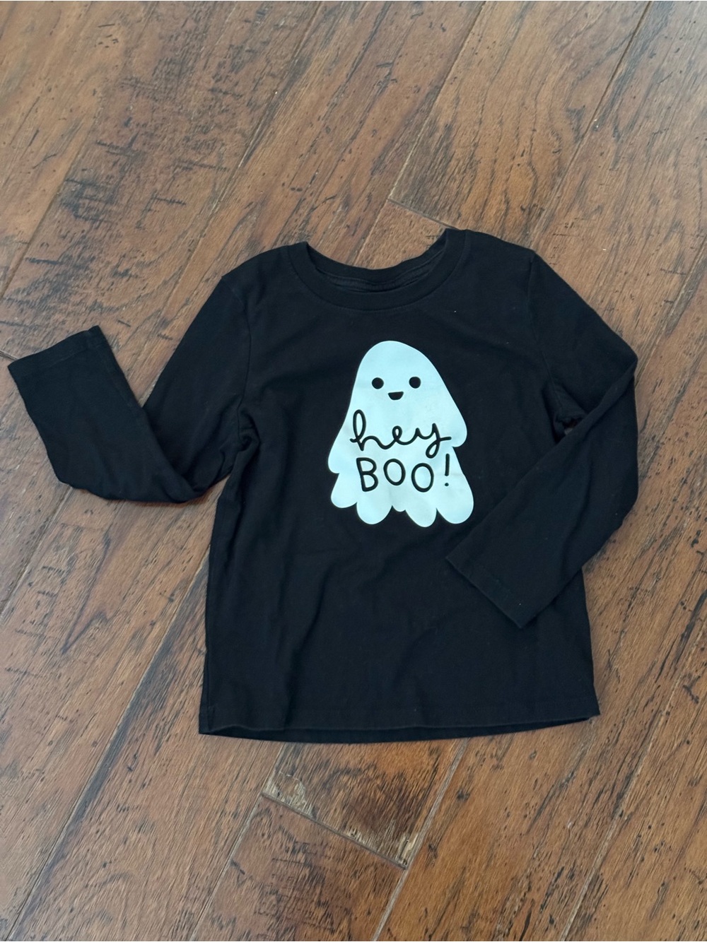 Cat & Jack Black Long-Sleeve Tee with White 'Hey Boo' Ghost Graphic